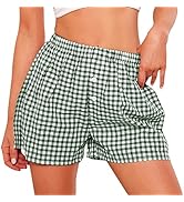 PRETTYGARDEN Womens Boxer Shorts 2025 Summer Casual Lounge Sleep Gingham Pajama Y2K Plaid Short P...