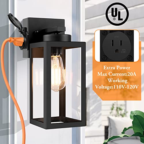 Black Outdoor Wall Light with Outlet