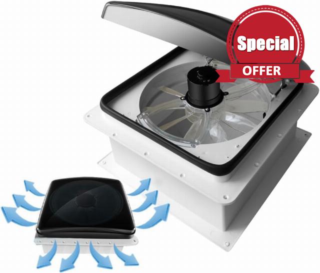 Build-in Rain Shield RV Roof Fan Vent 10 Speed 12V 14'' Reversible (NO REMOTE)