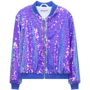 WELAKEN Girls' Ombre Sequin Bomber Jacket with Pockets Lightweight Sparkle Long Sleeve Zipper Gradient Jackets for Kid