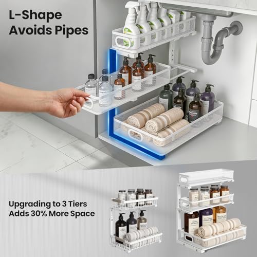 Height Adjustable Slide Out Storage Rack for Kitchen Bathroom Pantry Laundry Room Organization