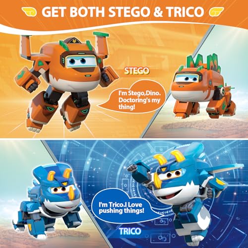 5 in Stego and Trico Dinosaur Airplane Transforming Figures Toys Set