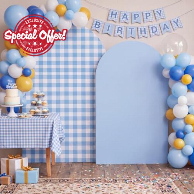 Tegeme Blue Gingham Arch Backdrop Cover 7.2ft 6.6ft Stretchy Backdrop Cover for Baby Shower Party Wedding Birthday Party Ceremony Banquet Deco