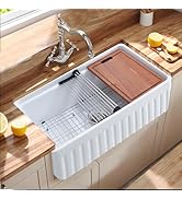 HOTIS 24 Inch Black Farmhouse Kitchen Sink, Apron-front Small Fireclay Farmhouse Sink, Single Bow...