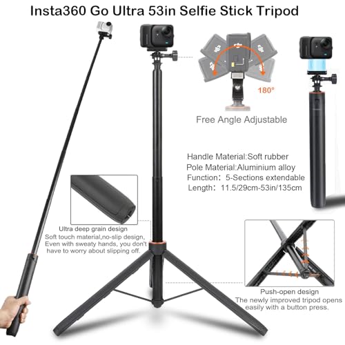 Carrying Case with Belt 53 in Selfie Stick Tripod Waterproof Housing Boder Frame Magnetic Handlebar Mount Qucik Release Clip 4 in 1 Body Mou
