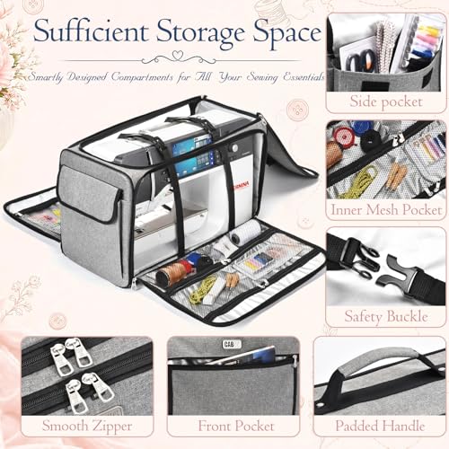 Extra Large Carrying Case for Professional Embroidery and Heavy Duty Sewing Machines with Bottom Support Board (Gray)