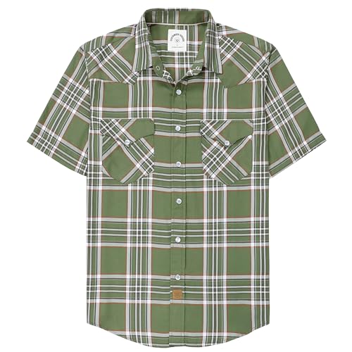 Dubinik® Viscose Made from Bamboo Mens Short Sleeve Shirts Plaid Shirt Western Cowboy Pearl Snap Casual Plaid Shirts for Me