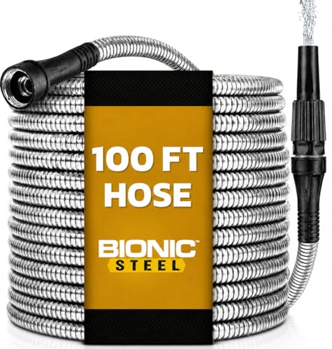 Non Kinking Designed Stainless Steel Heavy Duty Water Hose 100 Ft x 5/8 in. Flexible NON Expandable for Uninterrupted Water Flow