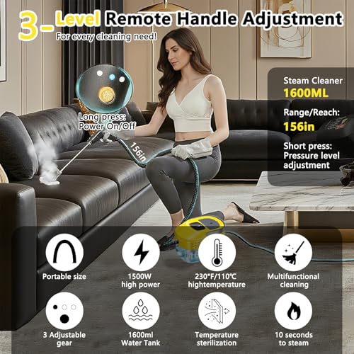 1.6 Qt Tank Portable Steam Cleaner Handheld for Car 1 PCS Yellow