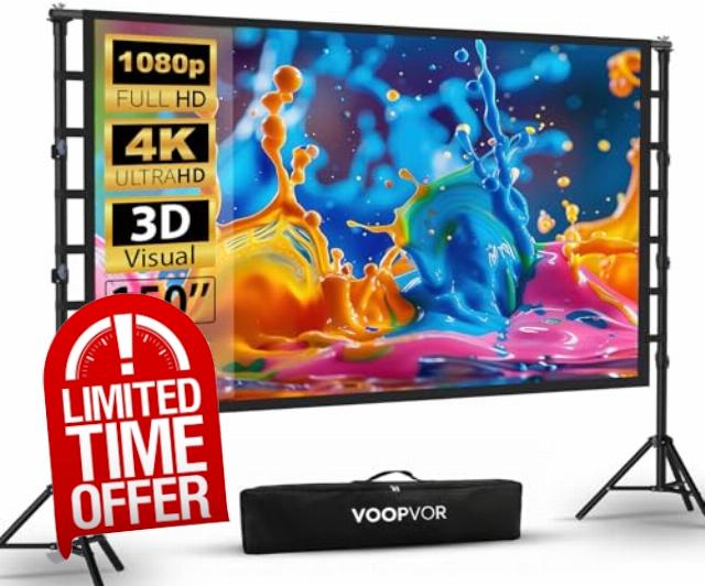Outdoor Projector Screen with Stand 150 Inch: VOOPVOR Portable Projection Screen and Stand
