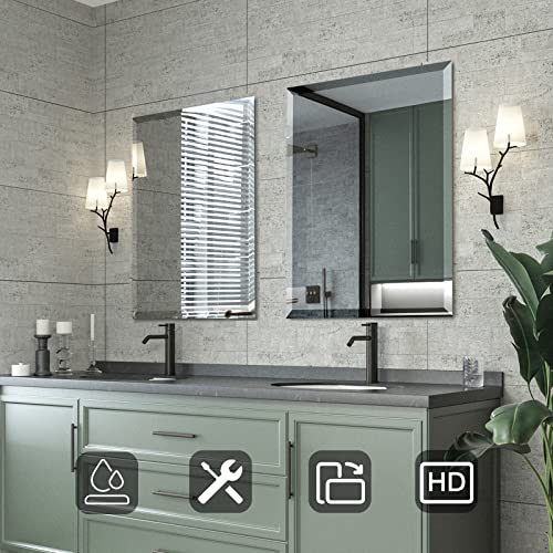Frameless Rectangle Bathroom Vanity Mirror with Beveled Edge