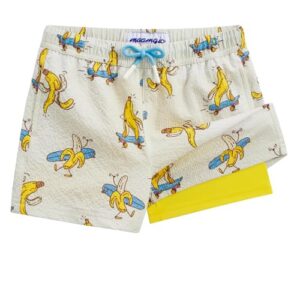 maamgic Boys Swim Trunks with Compression Liner Seersucker Swim Shorts Recycled Toddler Swimsui