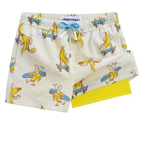 maamgic Boys Swim Trunks with Compression Liner Seersucker Swim Shorts Recycled Toddler Swimsui