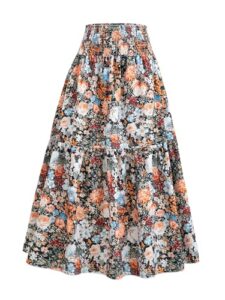 YHYJMY Women's Boho Skirt Elastic High Waist Pleated A-Line Flared Maxi Skirts Womens Flowy Long Skirts