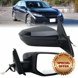 Right Passenger Side Mirror for 2016-2021 Honda Civic Rear Door Mirror Paintable Manual Folding Power Mirror Non-Heat 3 Pins HO1321283 76208TBAC03ZA