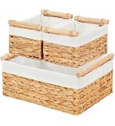 Vagusicc Wicker Basket, 3-Pack Water Hyacinth Wicker Storage Basket with Handles, Storage Baskets...