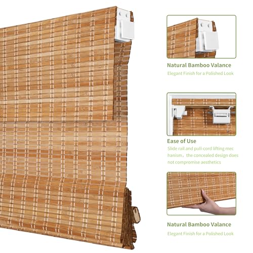 Privacy Shade for Bedroom Living Room Kitchen Home Natural Bamboo 34"W x 72"H