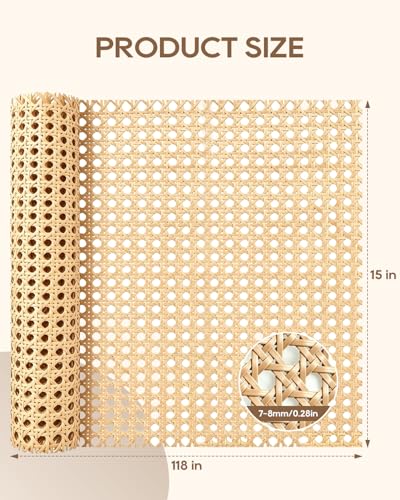 15 x 118 Inch Woven Open Rattan Mesh PE Cane Webbing for DIY Home Decor Projects