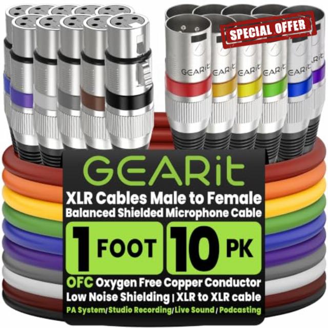 GEARit XLR Cables 1ft 10 Pack