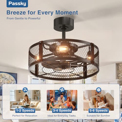 6 Speeds Bladeless Ceiling Fan Light for Bedroom