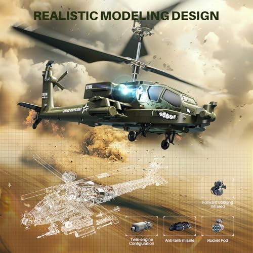 S51H Remote Control Helicopter 2.4GHz Military Army Toys for Boys Girls Kids with Altitude Hold