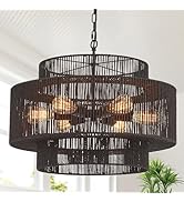 Widluth 23.6" Rattan Chandelier, 6-Light Boho Wicker Chandelier Light Fixture, Hand-Woven Farmhou...