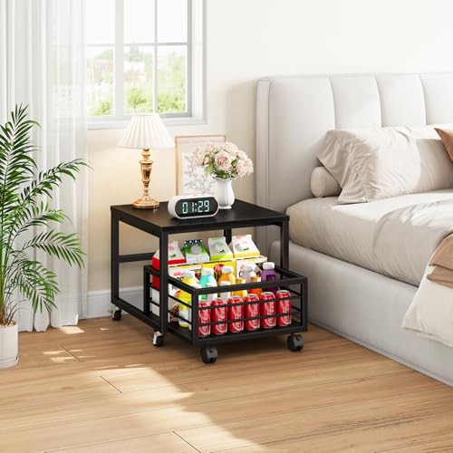 Mini Fridge Table with Wheels and Adjustable Feet