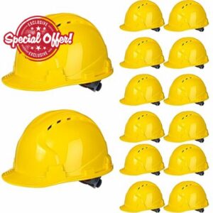 Leumoi 14 Pieces 4 Pt. Suspension Hard Hat Bulk Safety Helmets ABS Construction Hardhats Adjustable Ratchet Hard Hats with Vents and Cotton Brow Pad for Men Work Head Protection Supplies