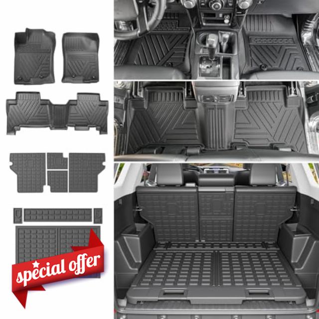 powoq Floor Mats Compatible with Toyota 4Runner Cargo Mat Backrest Mat TPE Replacement for 2013-2024 Toyota 4Runner Accessories (Fit W/Sliding Tray