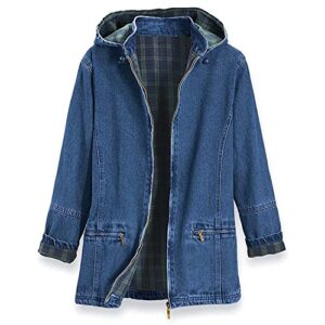 SAGEFINDS Women’s Flannel Lined Denim Jacket | Detachable Hood | Zip Front and Side Pockets | 100% Cotto