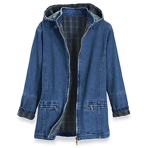 SAGEFINDS Women’s Flannel Lined Denim Jacket | Detachable Hood | Zip Front and Side Pockets | 100% Cotto