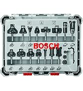 BOSCH RBS015MBS 15-Piece (Universally Compatible Accessory) Carbide-Tipped Wood Router Bit Assort...
