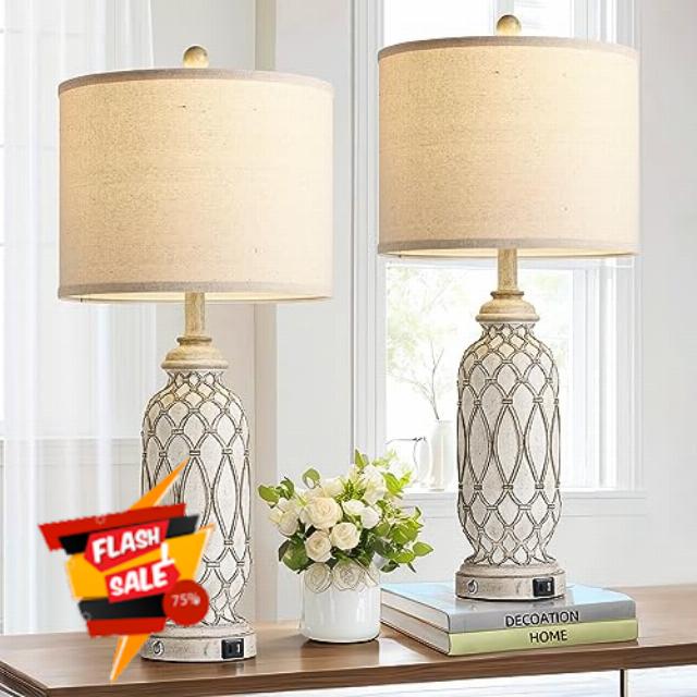 Farmhouse Table Lamps for Bedroom Set of 2