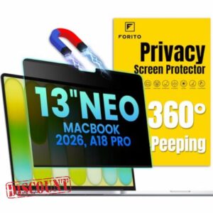 F FORITO Magnetic Privacy Screen Protector Compatible with 2026 MacBook Neo 13 inch with A18 Pro Chip - 360° Anti Peeping Anti Blue Light Anti Glare Removable Laptop Privacy Screen Shield