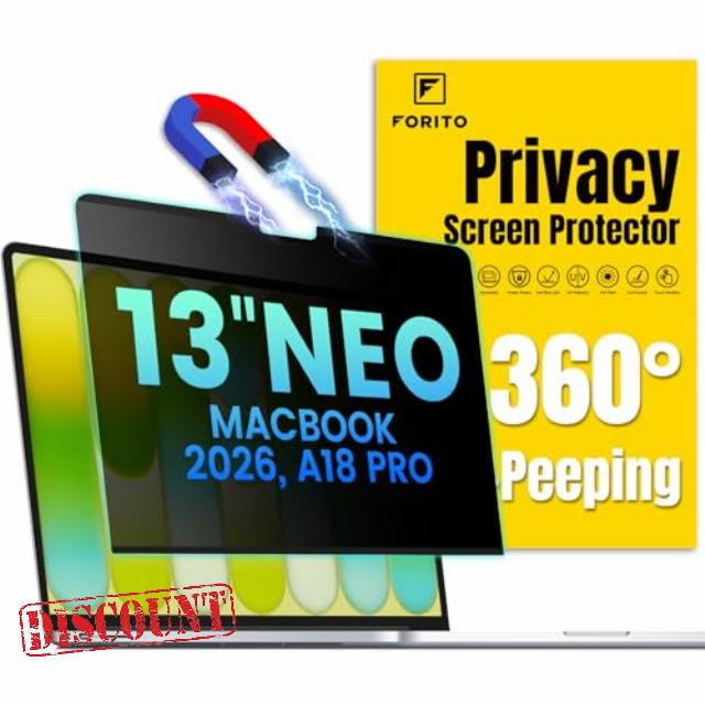 F FORITO Magnetic Privacy Screen Protector Compatible with 2026 MacBook Neo 13 inch with A18 Pro Chip - 360° Anti Peeping Anti Blue Light Anti Glare Removable Laptop Privacy Screen Shield
