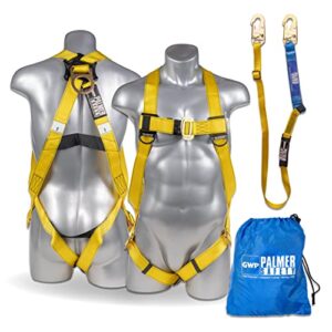 Palmer Safety Safety Harness w/Detachable 6 ft Lanyard I Single Leg Lanyard w/Internal Shock Absorbing & Snap Hook