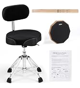 AKLOT Saddle Drum Throne with Backrest, Disassemble Hydraulic Drum Throne Drum Stick Drum Pad, He...
