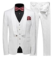 MOGU Mens 3 Piece Tuxedo Slim Fit Jacquard Floral Vintage Groomsmen Wedding Prom Suit