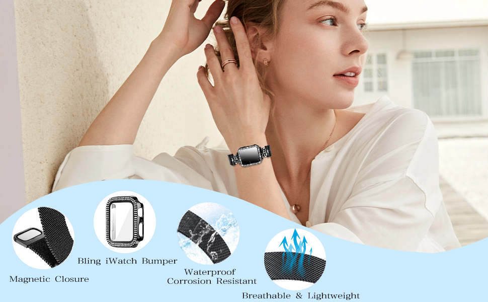 YouthRun Magnetic Milanese Band with Bling Case Compatible with Apple Watch, for Women
