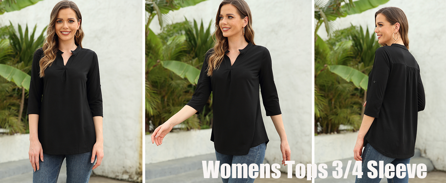 WOMENS TOPS 3/4 SLEVEE SHIRTS ELBOW LENGTH BLOUSES FOR WOMEN FASHION