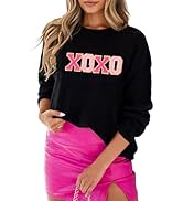SELINK Women's Valentines Sweater Crew Neck XOXO Heart Print Casual Long Sleeve Pullover Tops Swe...