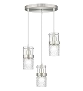 LMS 2-Pack Farmhouse Light Fixtures, Brushed Nickel Hanging Pendant Light with Hammered Glass, Ti...