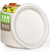 Gezond 100% Compostable Paper Plates 7 Inch, 150pcs Disposable Heavy-Duty Plates Unbleached Biode...