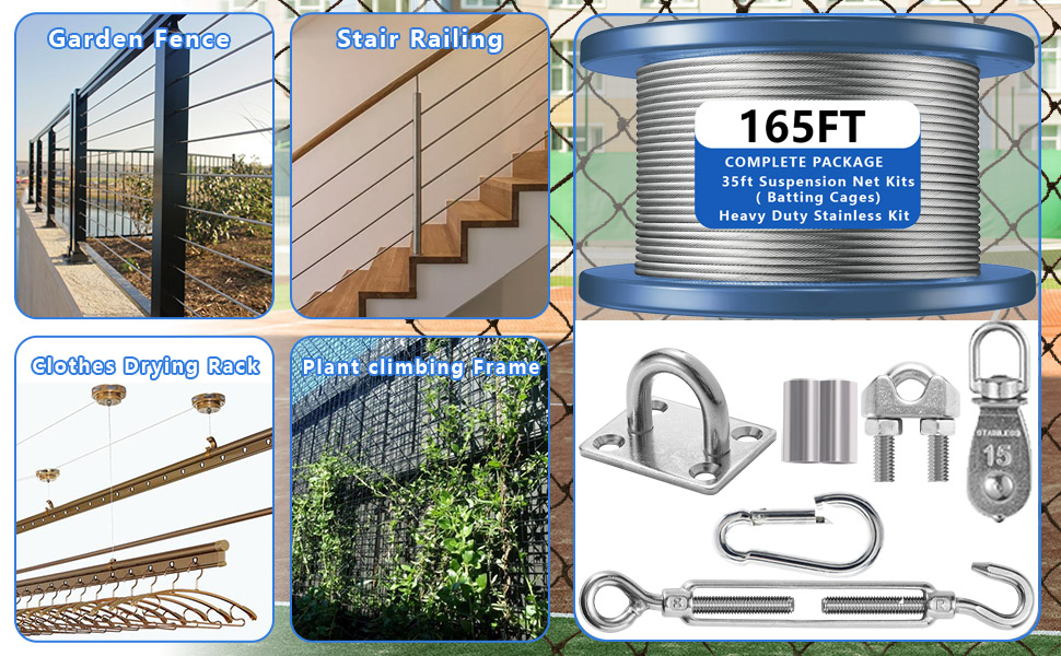 Heavy Duty Batting Cage Netting Wire Tension Kit