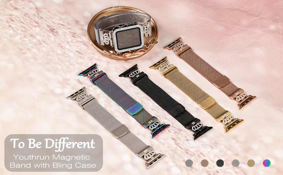 YouthRun Magnetic Milanese Band with Bling Case Compatible with Apple Watch, for Women