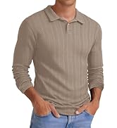 Mens Knit Polo Shirts Long Sleeve Casual Textured Golf Polo Shirts Dress Collared Sweater Pullover