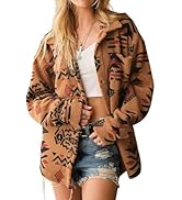 SELINK Womens Fleece Jacket Western Aztec Print Long Sleeve Snap Button Down Shacket Jackets with...