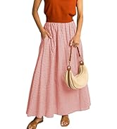 HangNiFang Women's Elegant Elastic High A Line Retro Gingham Maxi Skirt Casual Travel Long Skirt