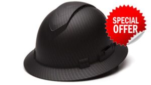 Pyramex Ridgeline Full Brim Hard Hat 4 Point Ratchet Vented Matte Black Graphite Patte