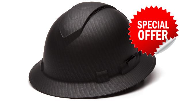 Pyramex Ridgeline Full Brim Hard Hat 4 Point Ratchet Vented Matte Black Graphite Patte